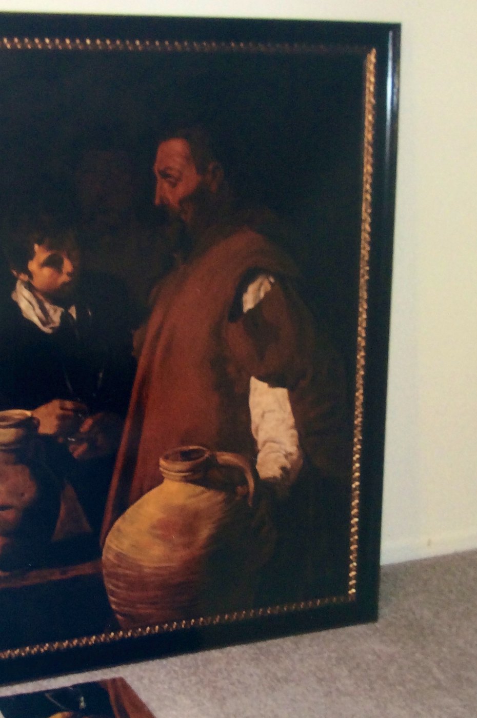 Janina Pazdan's interpretation of Velázquez's The Waterseller of Seville, framed